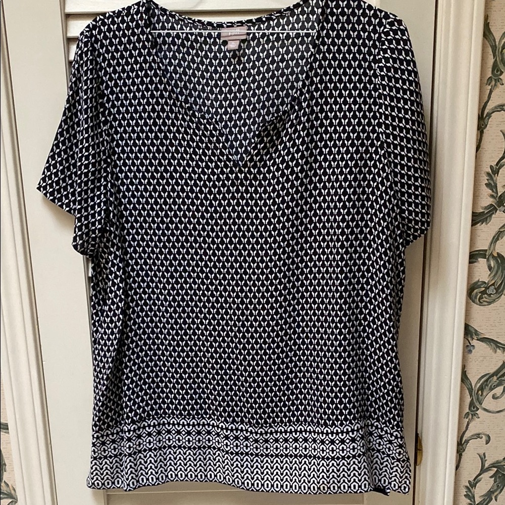 J. Jill Blue Boxy Short Sleeve Blouse